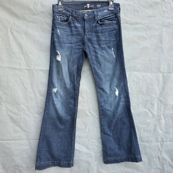 7 For All Mankind Womens Size 30 Dojo Dark Wash Distressed Jeans Pants Western